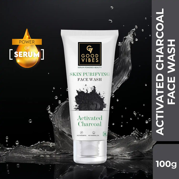 Good Vibes Activated Charcoal Deep Cleansing Face Wash, Dirt Removal Deep Pore Cleansing Formula for All Skin Types, Controls Excess Sebum & Acne, Natural, No Parabens & Mineral Oil, 120 ml