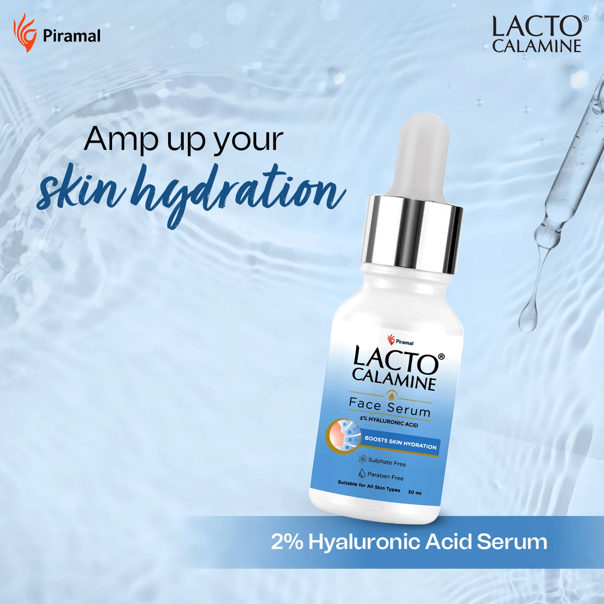 Lacto Calamine 2% Hyaluronic Acid Face Serum | Intense Hydration &amp; Plumping Serum for Soft, Glowing Skin | 30ml